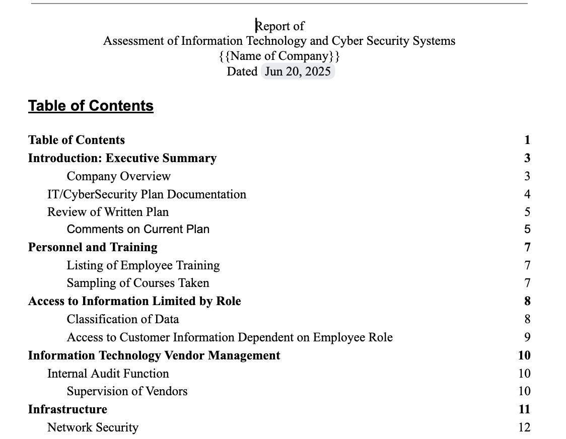 Stand-Alone Cyber/IT Security Compliance Audit and Report